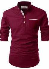 Mens Casual Slim Fit Full Sleeve Pocket Contrast Kurta